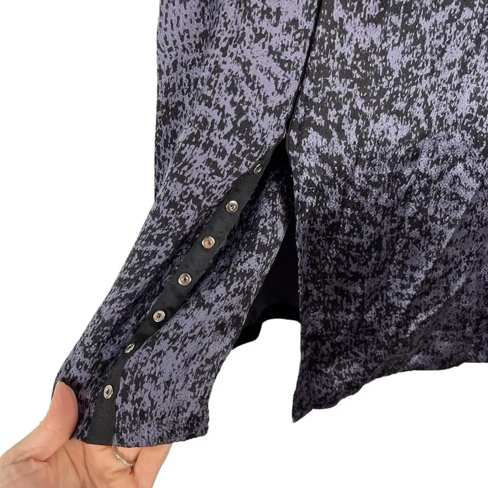 Rebecca Taylor White Noise Purple Black Snap Up Slit Silk A Line Pleat Skirt 0 - Image 9