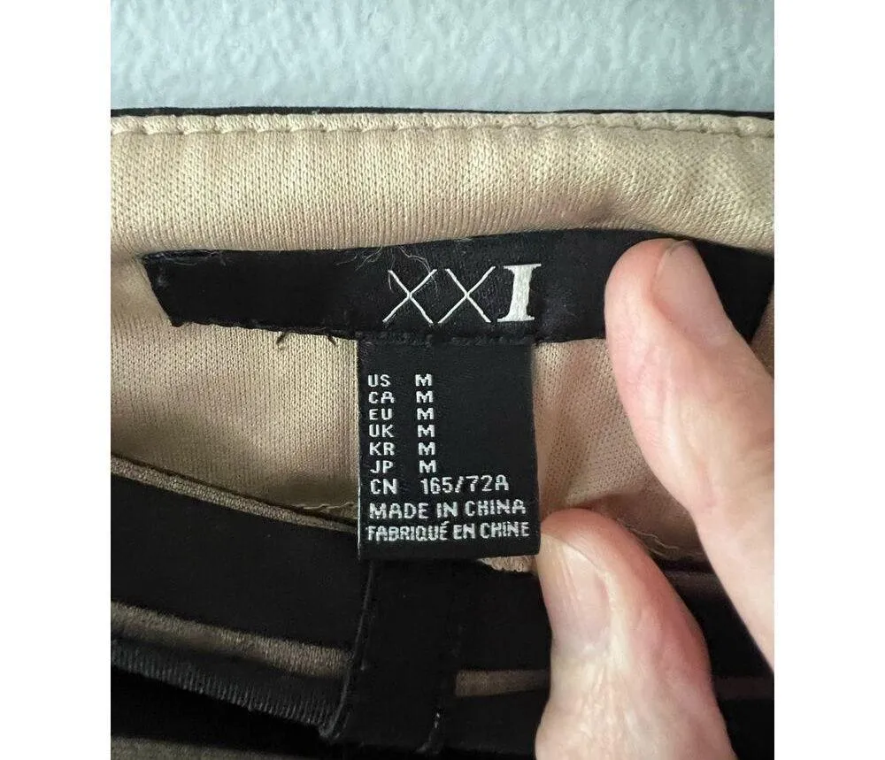 Forever 21 Skirt Women's Medium Black Cream Striped Mini Fitted Bodycon Twee - Image 5