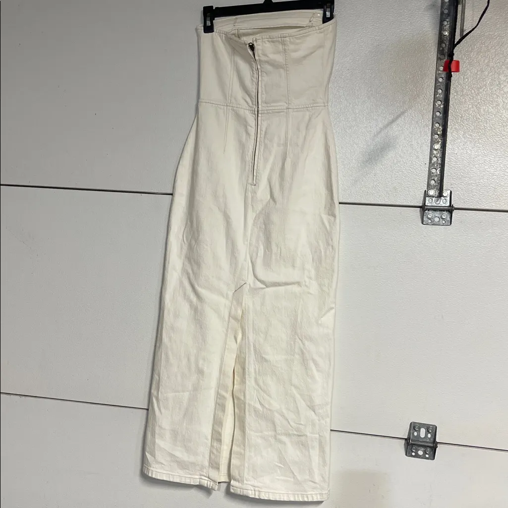 ABERCROMBIE AND FITCH WOMENS WHITE DENIM STRAPLESS MIDI DRESS XS - Image 5