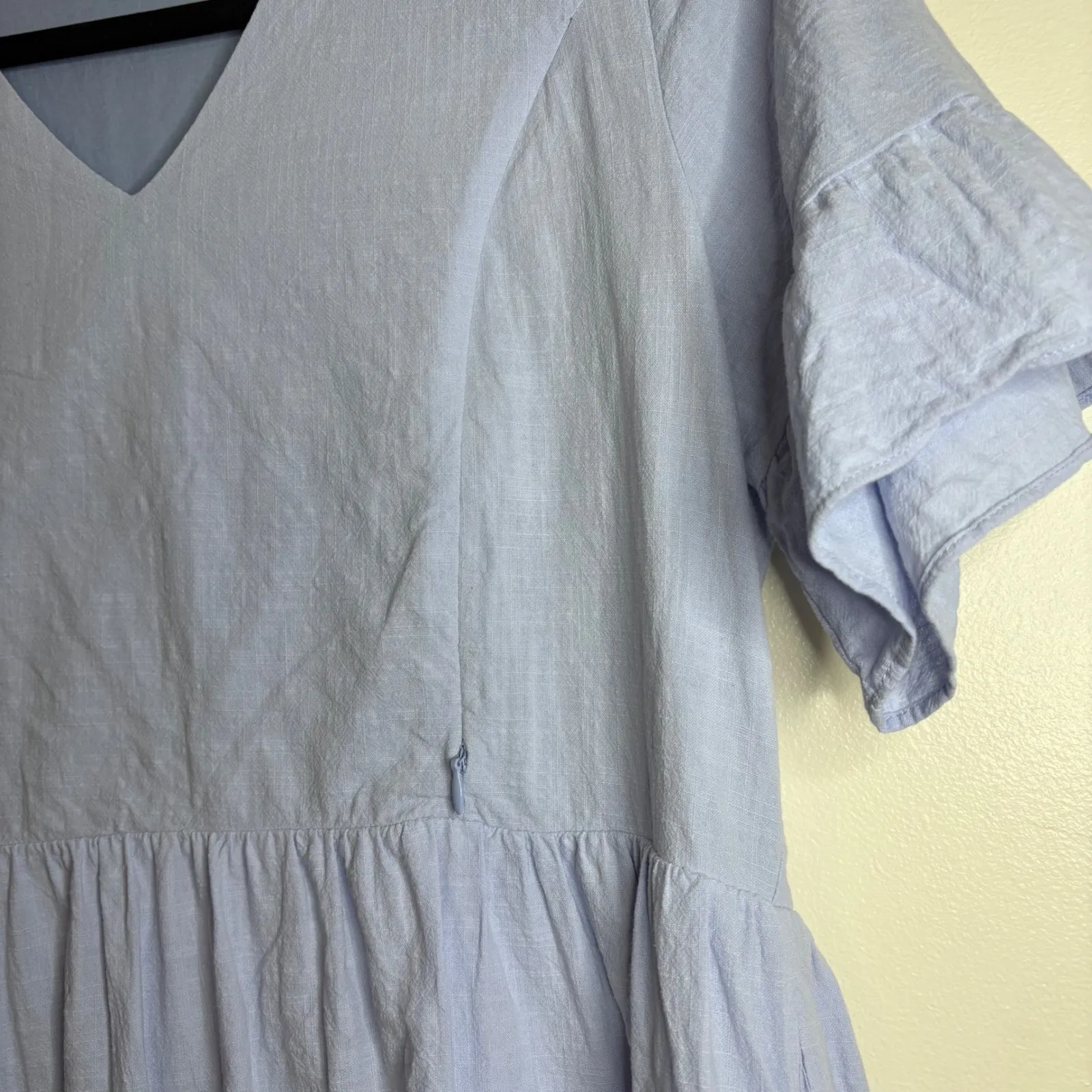 Nursing Queen Maternity Midi Dress Blue V Neck Cotton Linen Size L Size L - Image 3