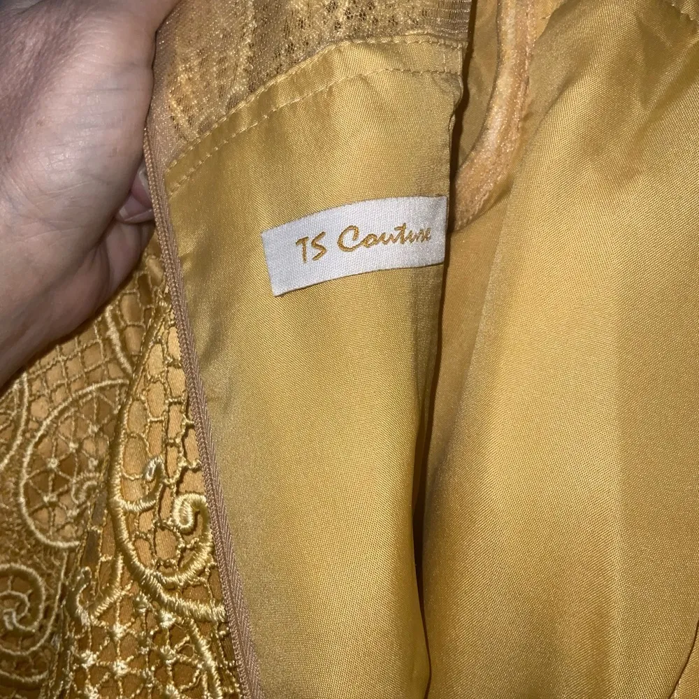 TS Couture Mustard Yellow Lace Long Sleeve Peplum Satin Mermaid Formal Gown NWT - Image 10