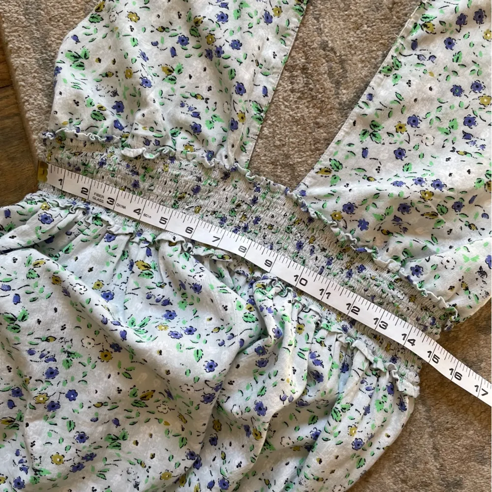 Aerie Smocked Halter Open Back Floral Cotton Summer Sun Mini Dress Large - Image 7