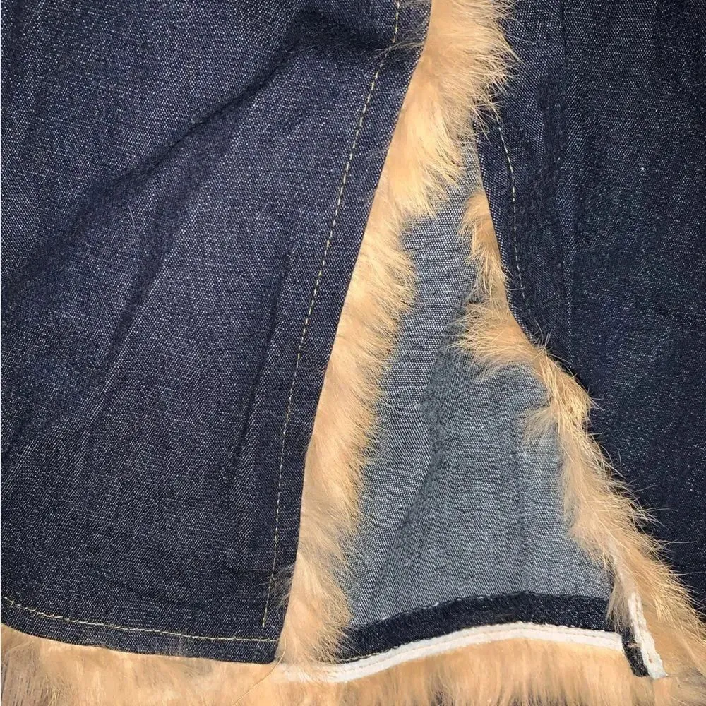 Y2k fur trim denim strapless dress Size M - Image 2