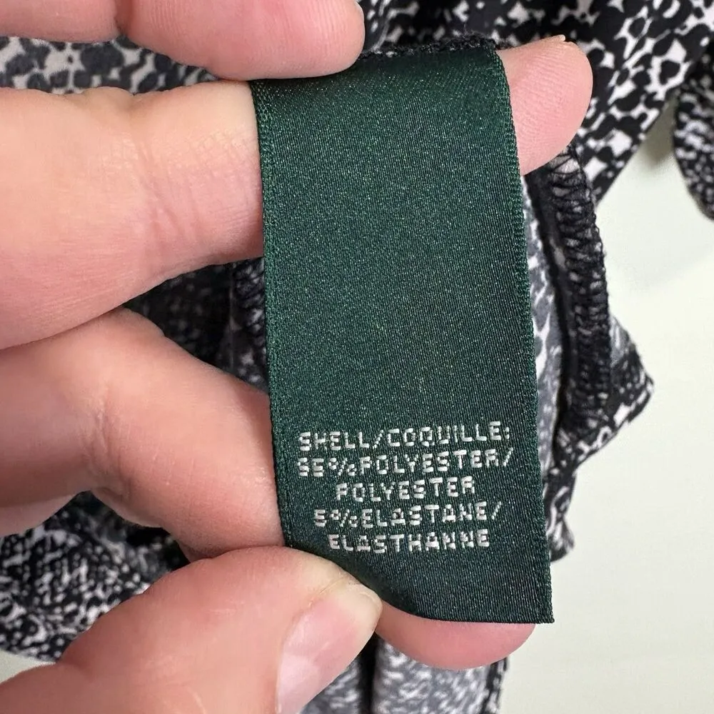 RALPH LAUREN Elbow Sleeve Midi Stretch Knit Wrap Dress Sz 10 Black White Print - Image 5