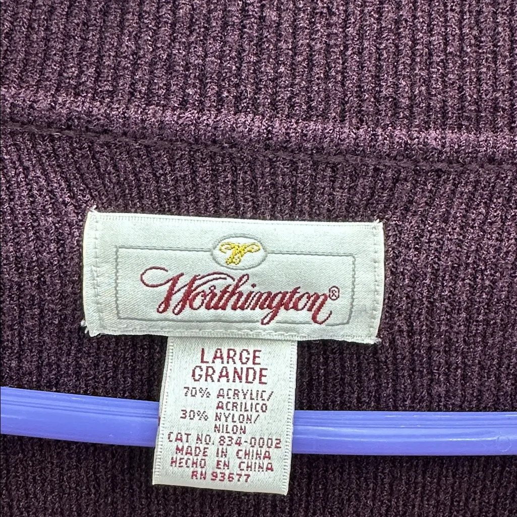 Vintage Worthington Burgundy Heavy Cardigan with Pockets Acrylic Nylon Womens L - Image 9