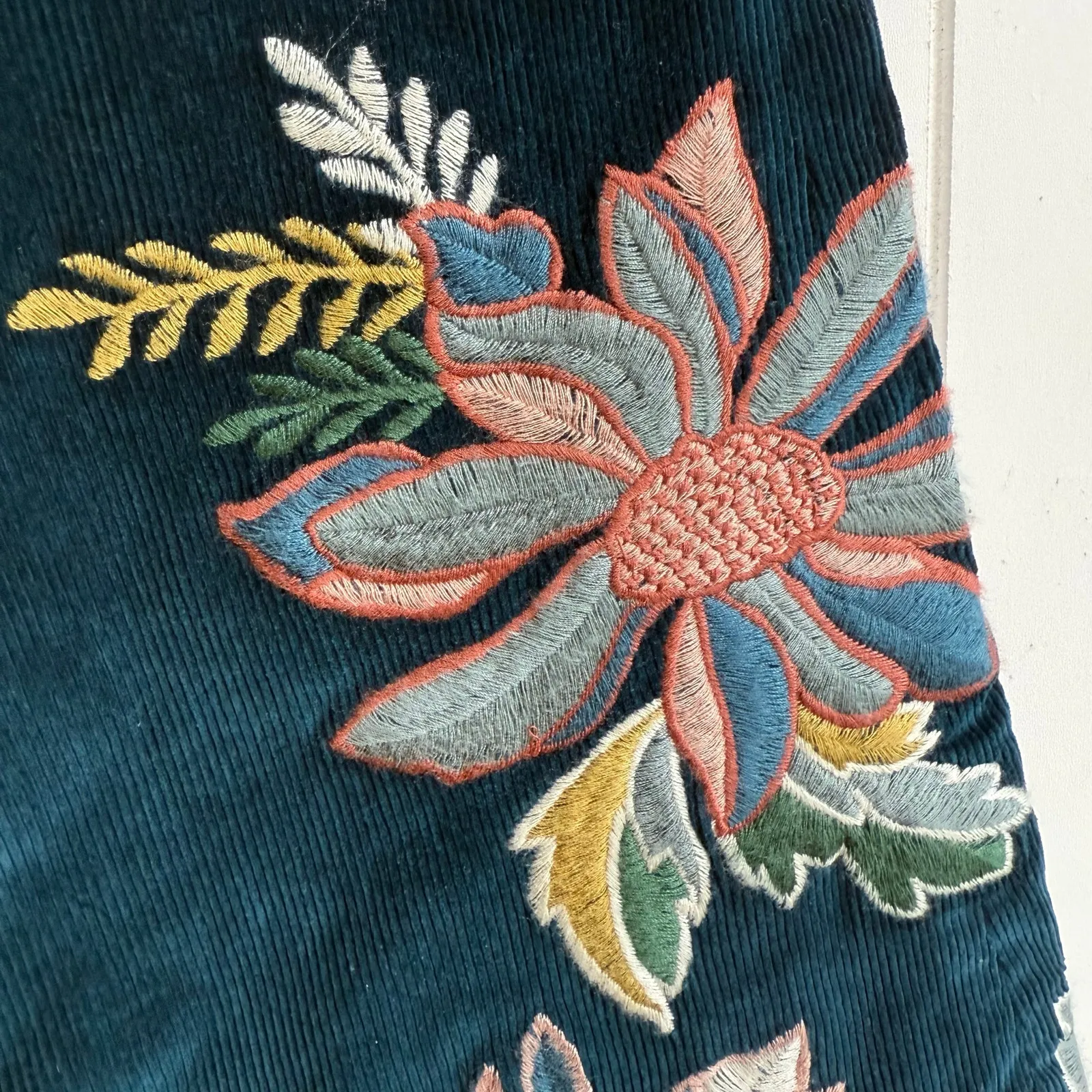 Driftwood x Free People corduroy flare pants high waisted floral embroidery 26 - Image 2