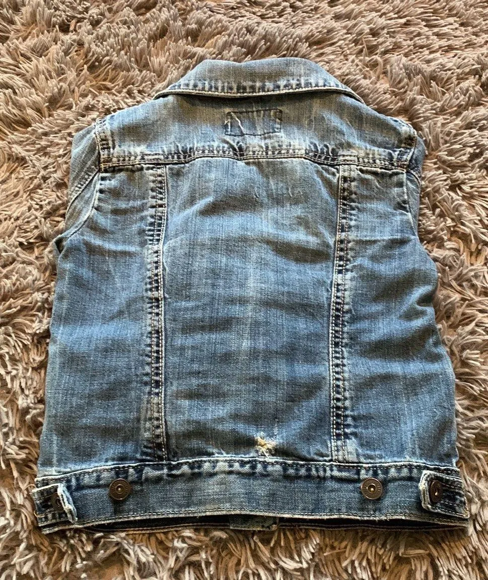 Vintage Y2K Aéropostale distressed jean jacket sz S - Image 4
