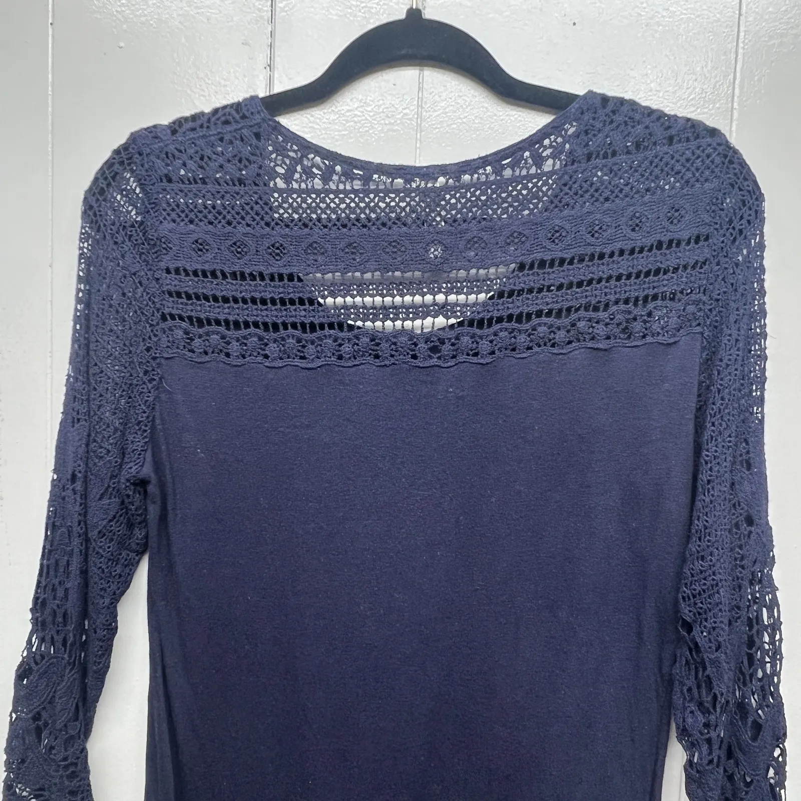 Monoreno Linen Cotton Crochet 3/4 Sleeve Women's Top Size Small Long Length - Image 7