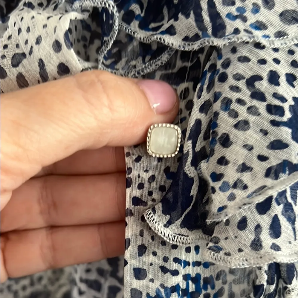 ANTONIO MELANI Blue and White Sleeveless Sheer Blouse - 100% Silk Size L - Image 5