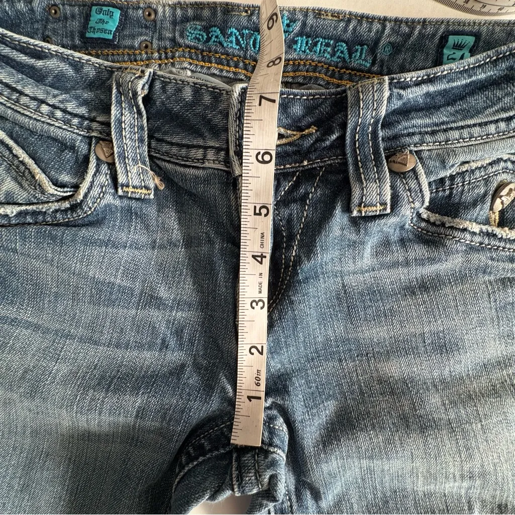 Vintage Sang real low rise boot cut jeans embellished cross back pockets 27 Blue - Image 14