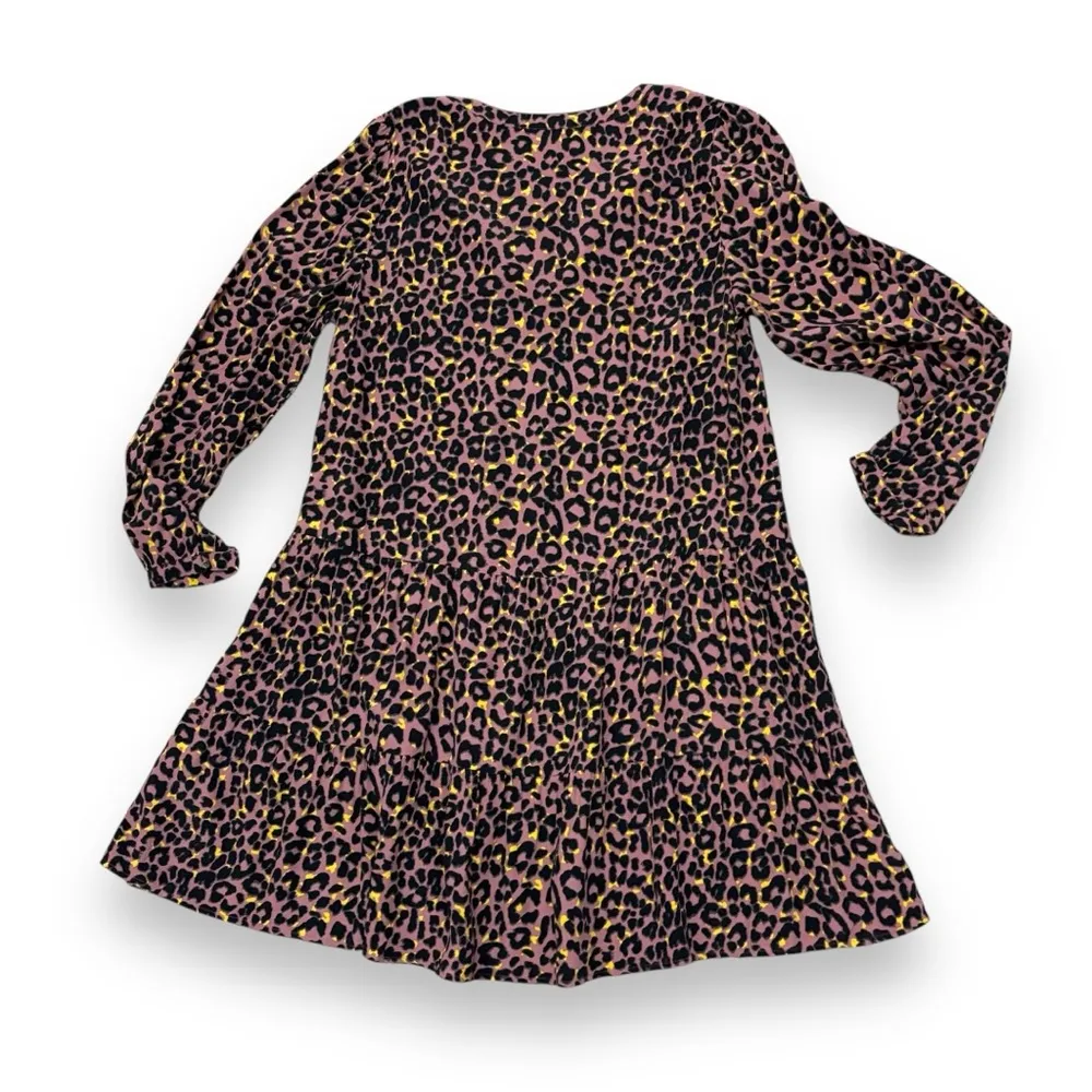 LOFT Brown Leopard Print Button Tiered Swing Dress - Medium - Image 3