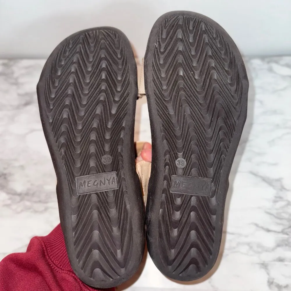 MEGNYA Double Strap Slip On Comfort Sandals women's size US 8 EUR 39 Tan - Image 5