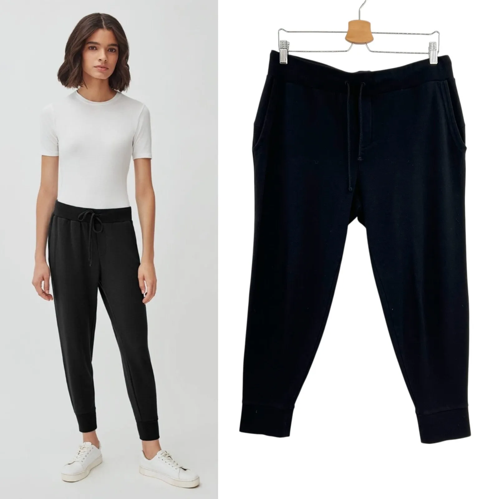 Cuyana French Terry Tapered Lounge Pant Jogger Sweatpants Black Size Large - Image 2