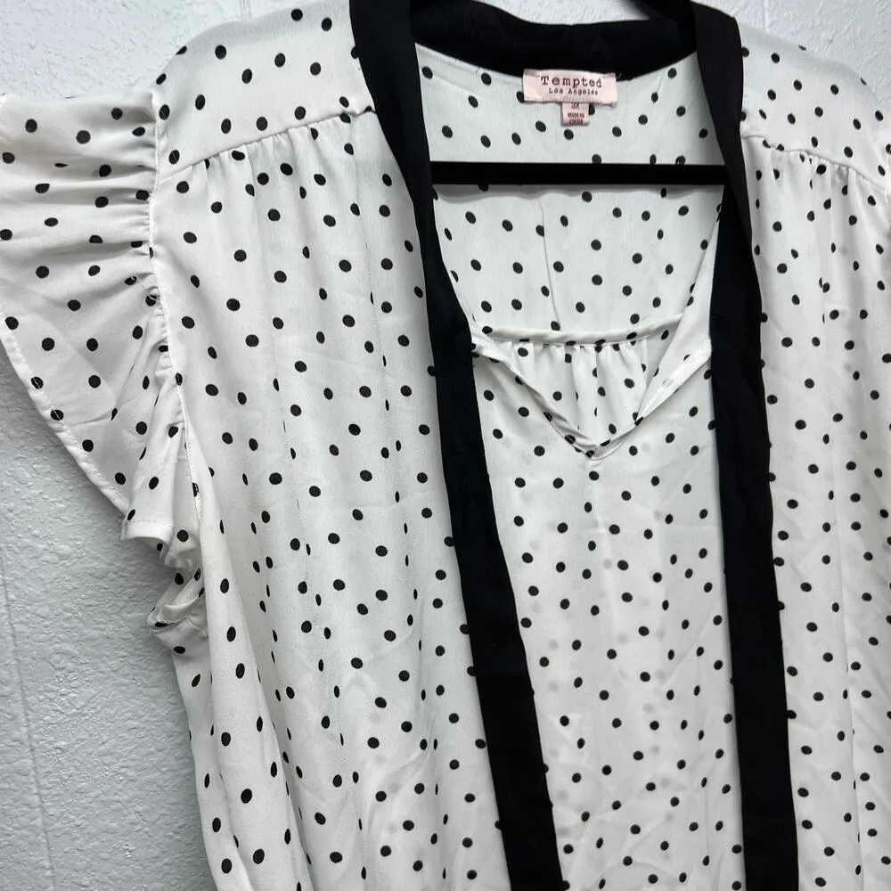 Tempted Los Angeles Womens Polka Dot Top 3X Flowy Career Party Event Dressy White - Image 5