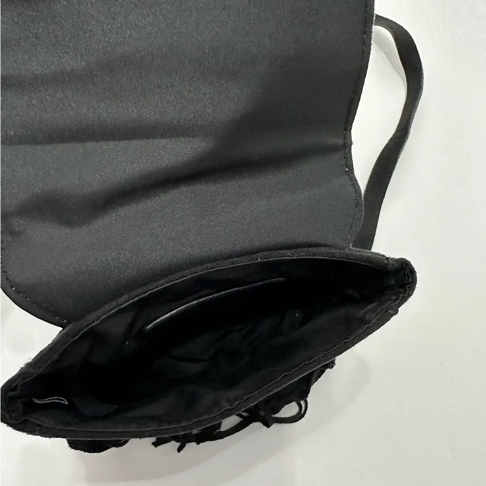 Black Suede Fringe Mini Crossbody Bag Boho Festival Style - Image 3