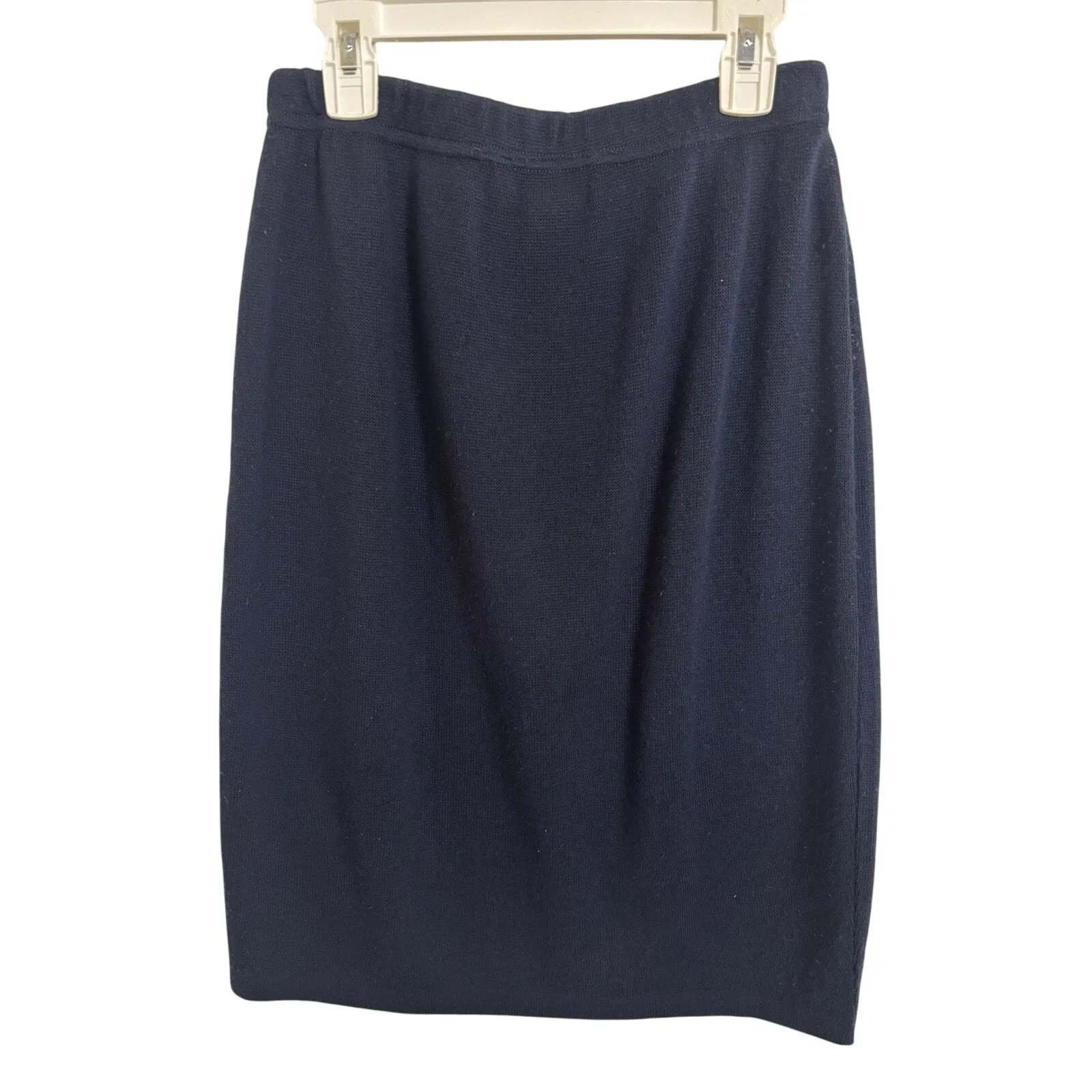 Vtg 90’s Navy Blue Acrylic Knee Length Pencil Skirt Size Small Pull On Academia - Image 2