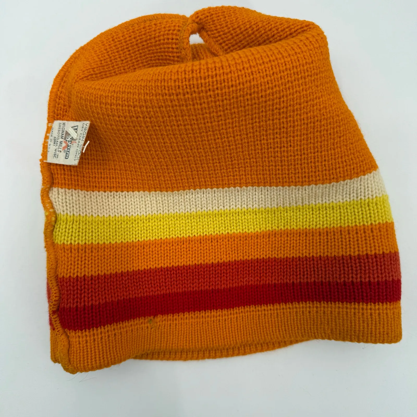 Vintage Wigwam Mill Hat 100% Pure Vintage Wool Retro Stripe Knit Headwear Beanie Orange - Image 9