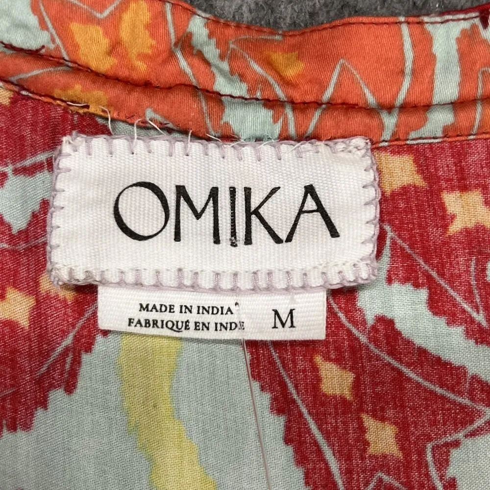 Anthropologie Omika Dress M Red Orange Floral Maxi Boho Tiered Tassel Pockets - Image 10