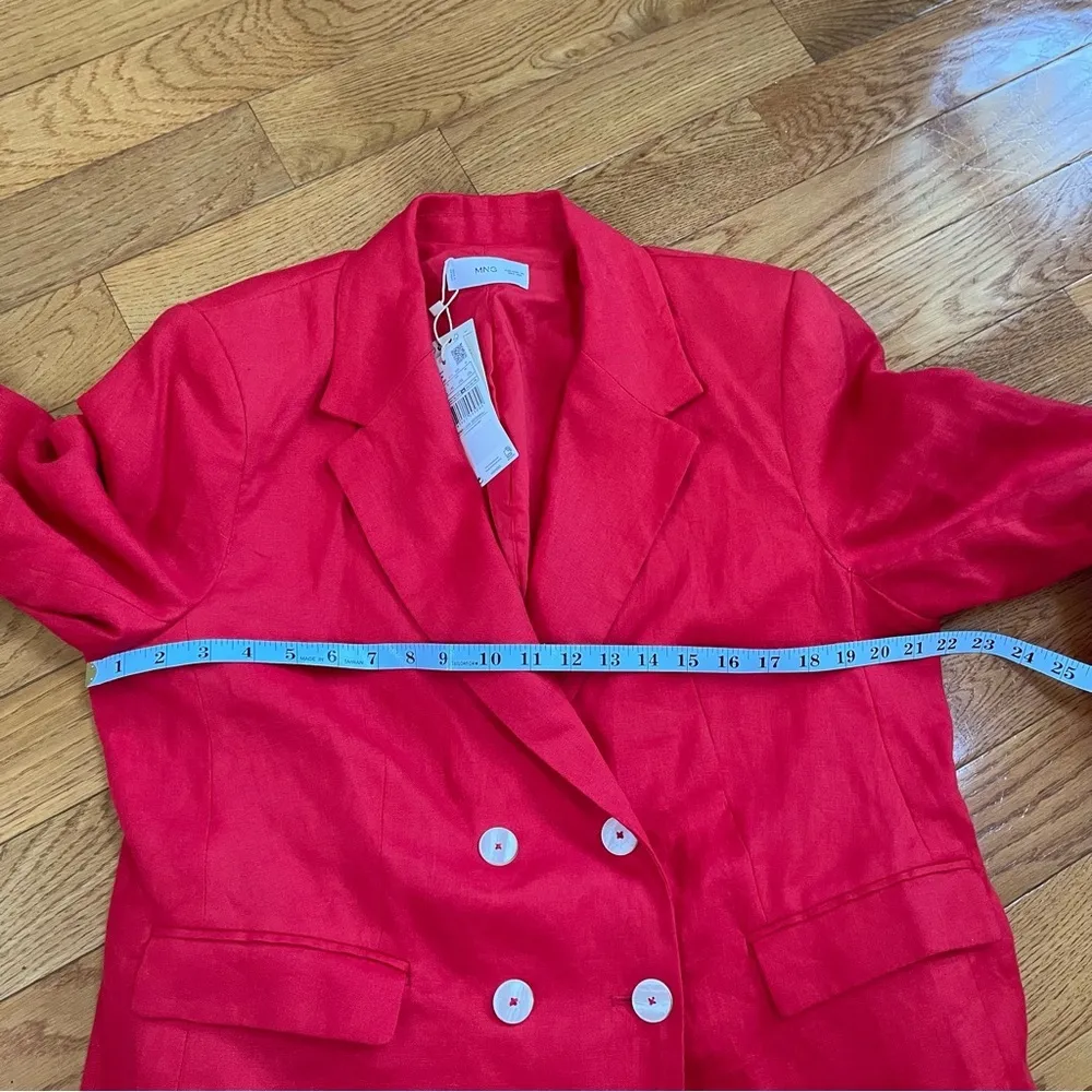 MANGO Double-Breasted Linen Cotton Suit Blazer Pants Set Red oversized Sz 1XL - Image 6