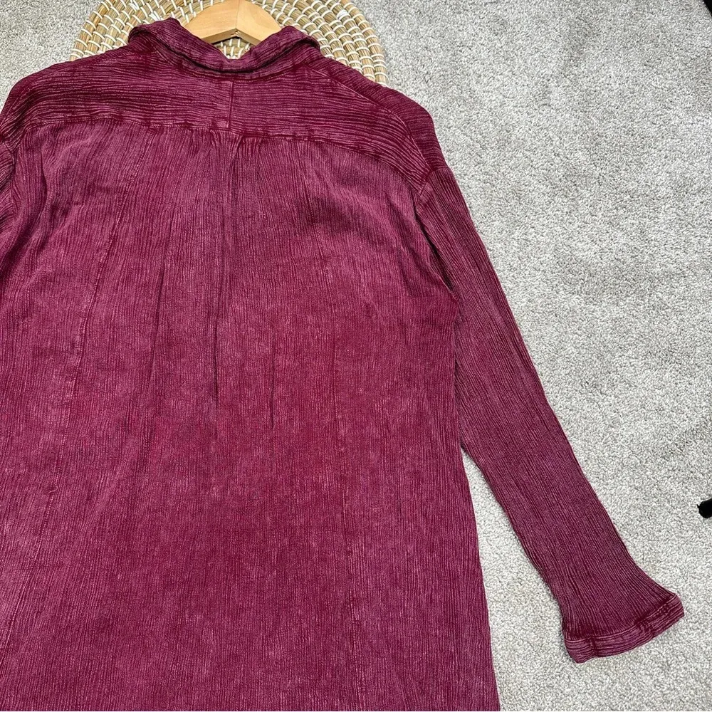 Free People Crinkle Spin Me Tunic Shirt Dress Longsleeve Button Front in Red XS - Image 10