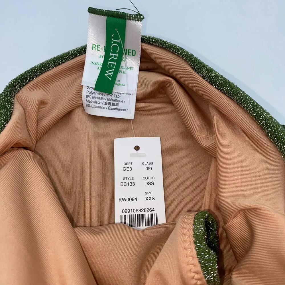 New J. Crew Green Sparkle High Cut Tie Waist Bikini Swim Bathing Suit Bottom XXS - Image 5