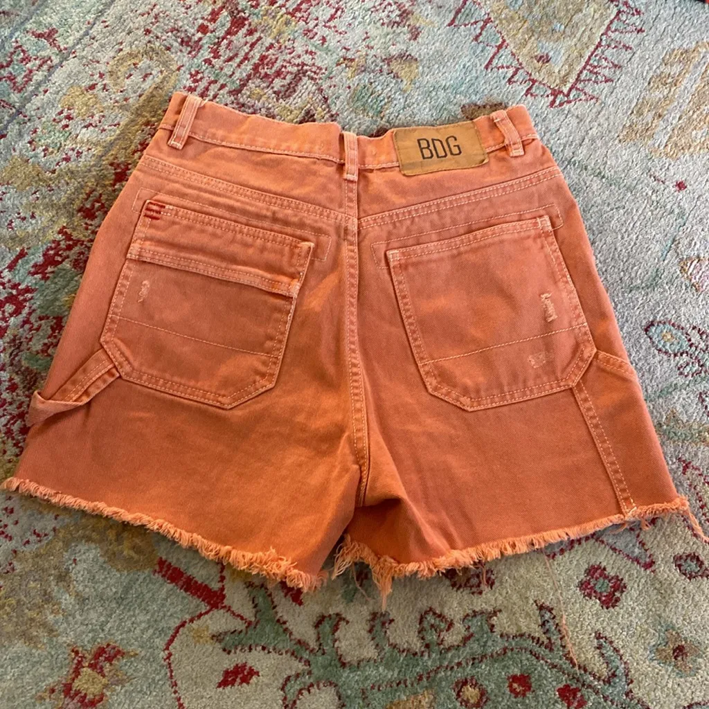 Urban Outfitters BDG Cut Off Carpenter Short Size 26 Orange Denim 90s Baggy - Image 6