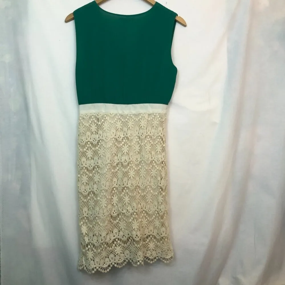 DOUBLE ZERO Green Cream Ivory Floral Lace Sleeveless Party Dress JUNIORS Small S - Image 7