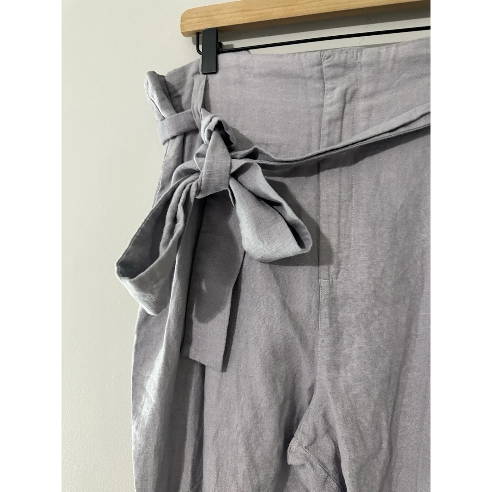 ON 34TH NWT Linen Blend Belted Paperbag High Waist Ankle Pants Lavender Size 16 Purple - Image 3