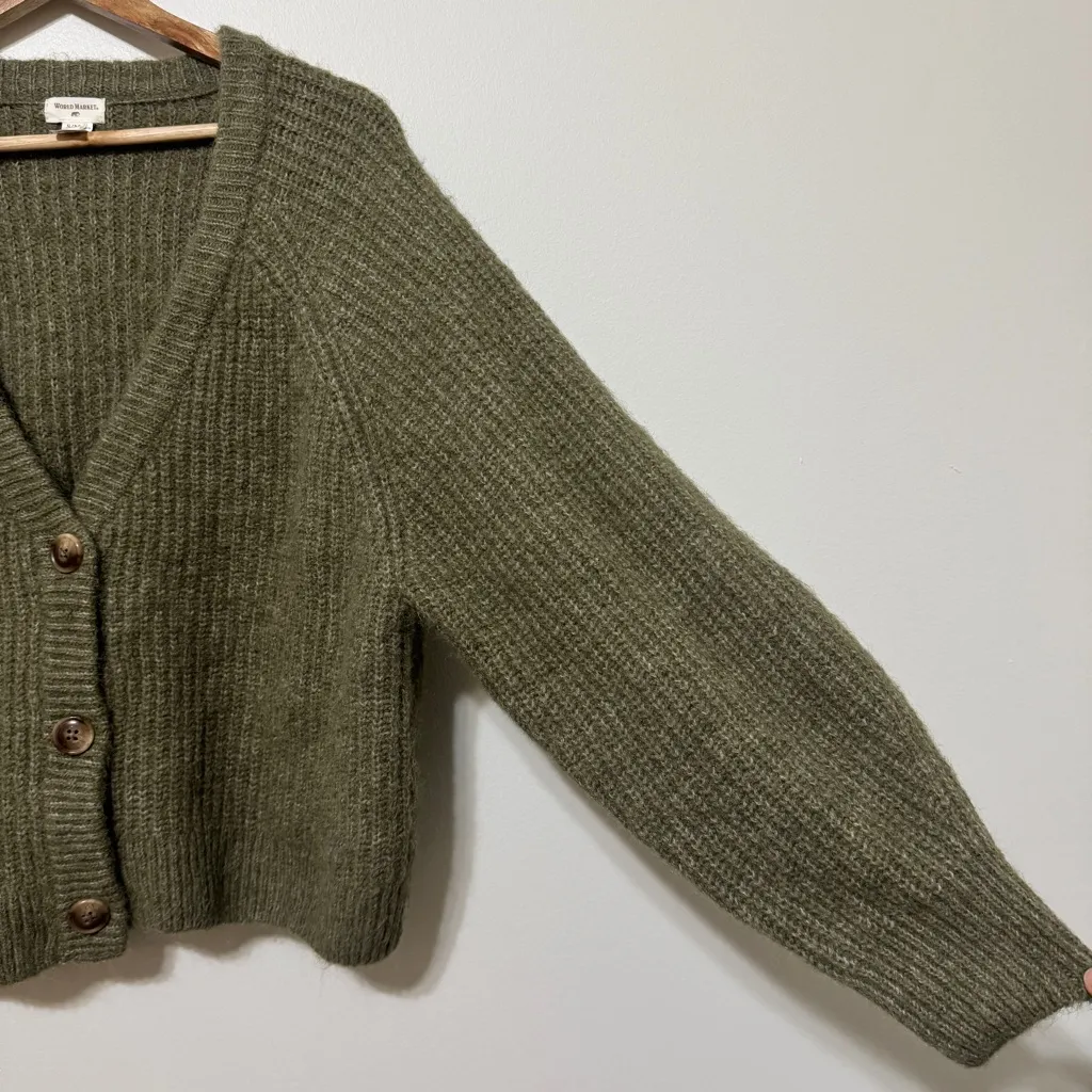 WORLD MARKET Wool Blend Oversized Cardigan Small Medium Green Button - Image 5