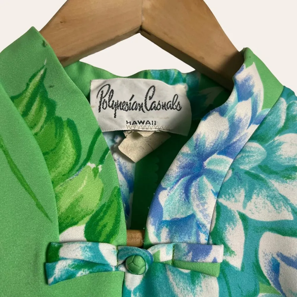 70’s Vintage Polynesian Casuals Green Floral Print Kimono Jacket Blouse Size 10 - Image 2