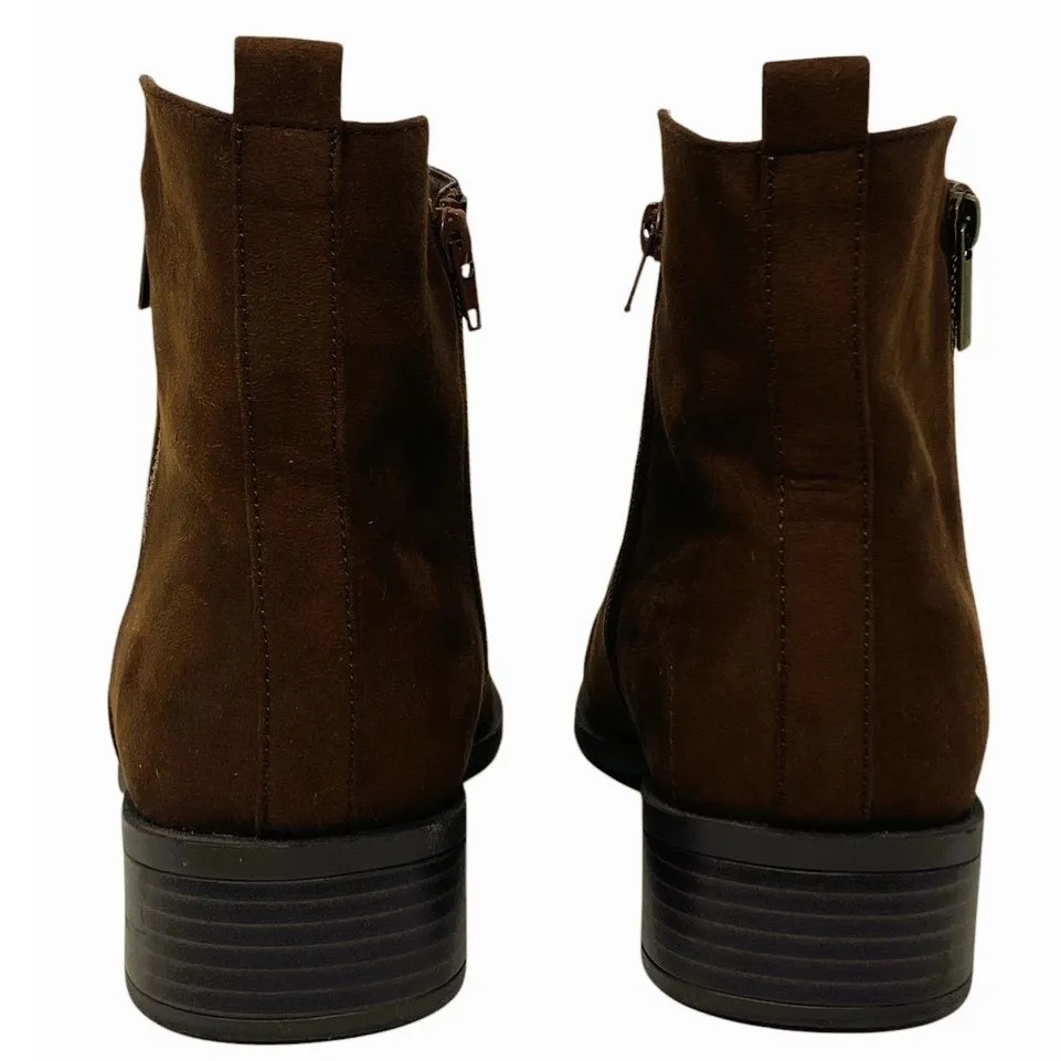 Short Brown Faux Suede Booties Zipper Boots Square Toe by JUSTFAB ~ Women's 8 - Image 9