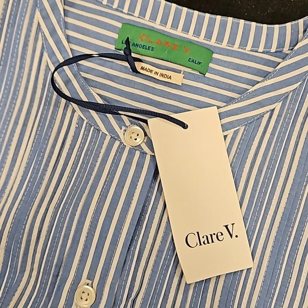 💕CLARE V💕 Le Tux Dress ~ Blue & Cream Stripe Print Medium M NWT - Image 15