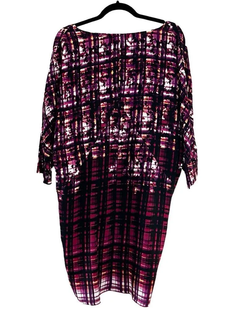 ANTHROPOLOGIE MAEVE Cocoon Dolman Sleeve Draped Dress in Purple Watercolor Sz M - Image 3