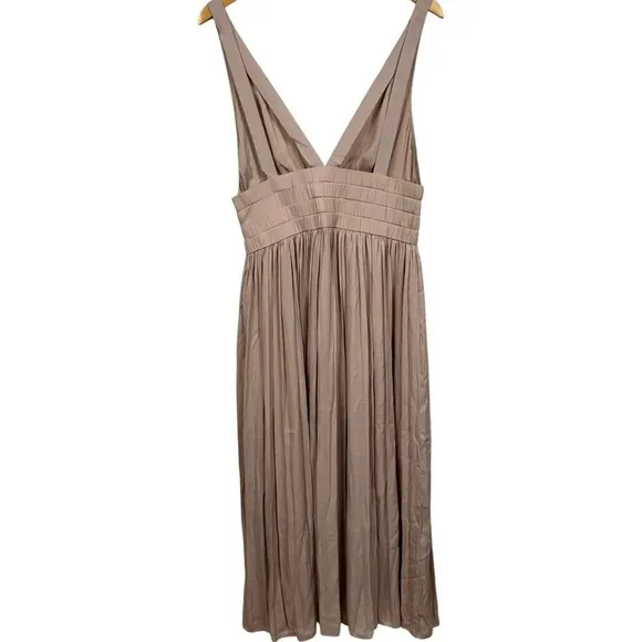 REISS Taupe V Neck Pleated Midi Dress‎ Women US Size 8 NWT - Image 7