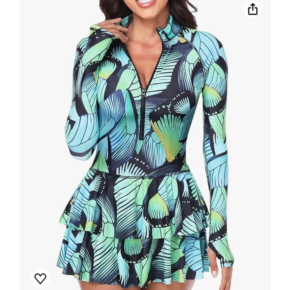 UNIQUEBELLA Rash Guard for Women,
1 Piece Modest Swimsuits for Women size M Size M - Image 6