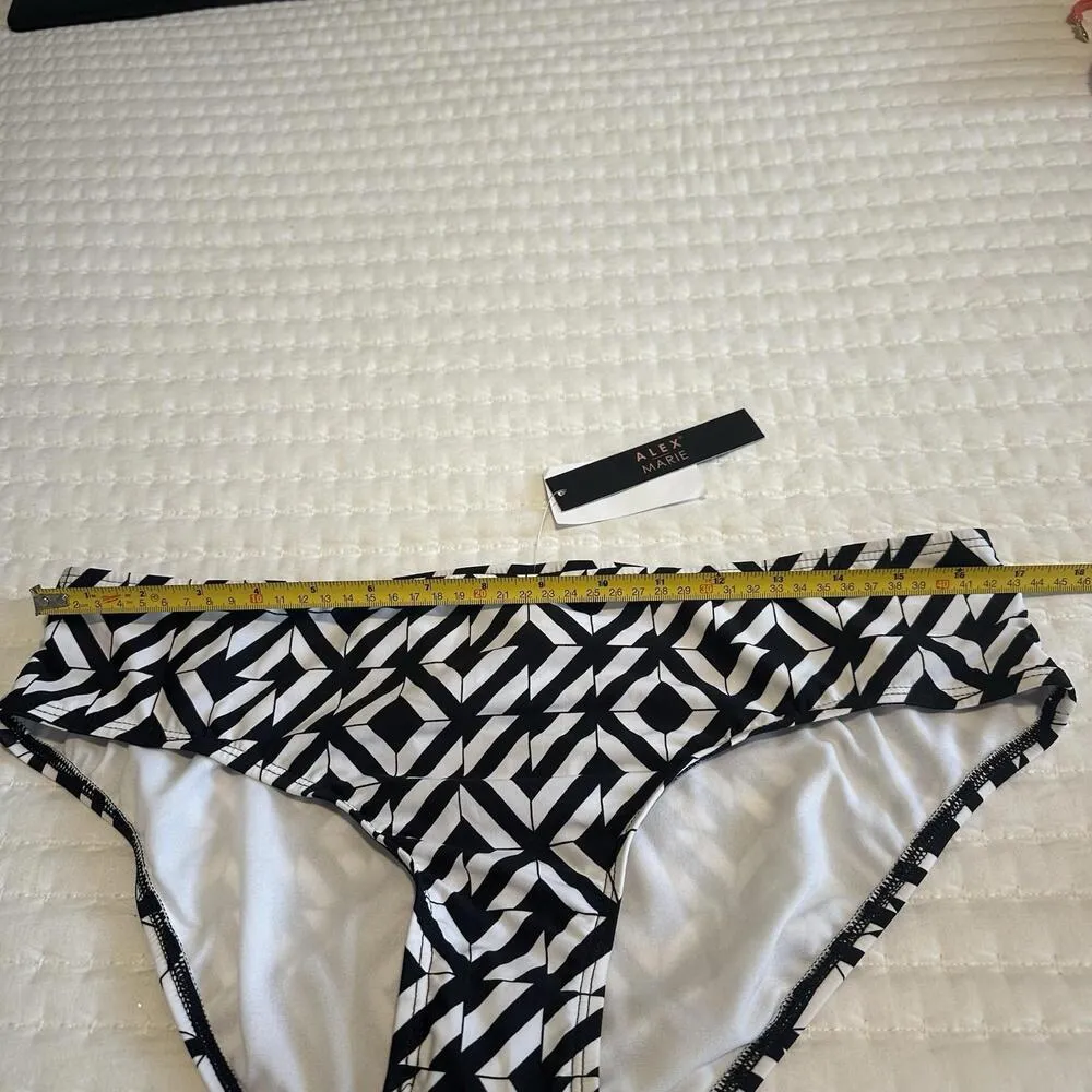 Alex Marie Geo Black & White Mid Waist Bikini Bottom Swim Size 12 - Image 3