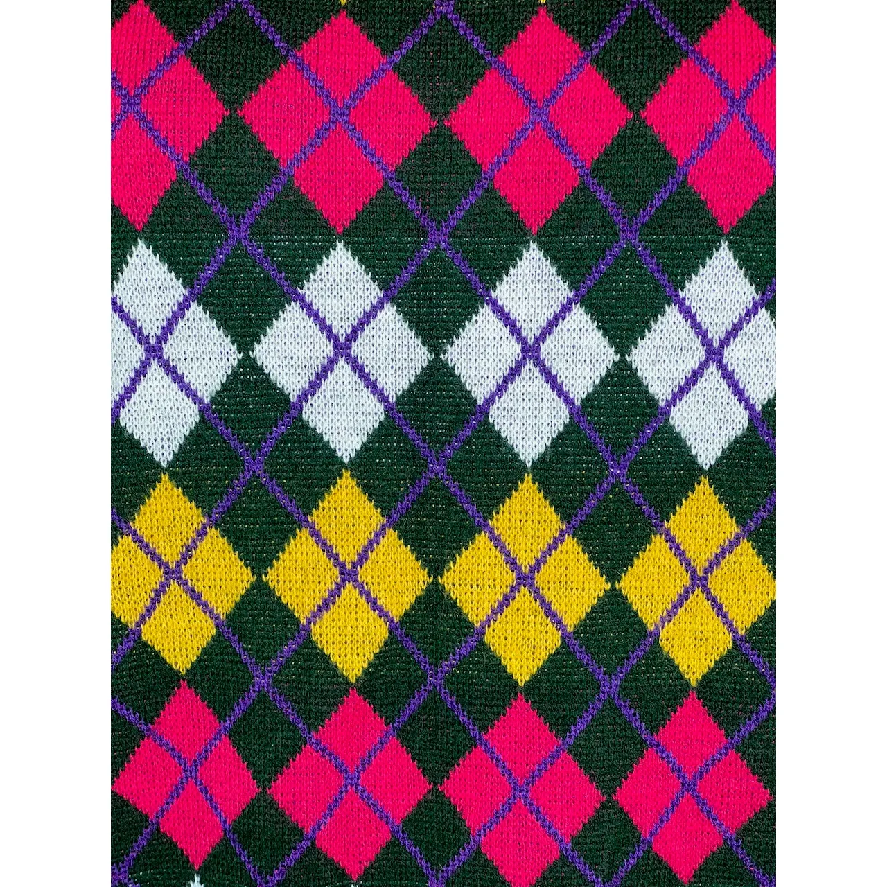 sweater Argyle green pink purple yellow white Size XL - Image 3