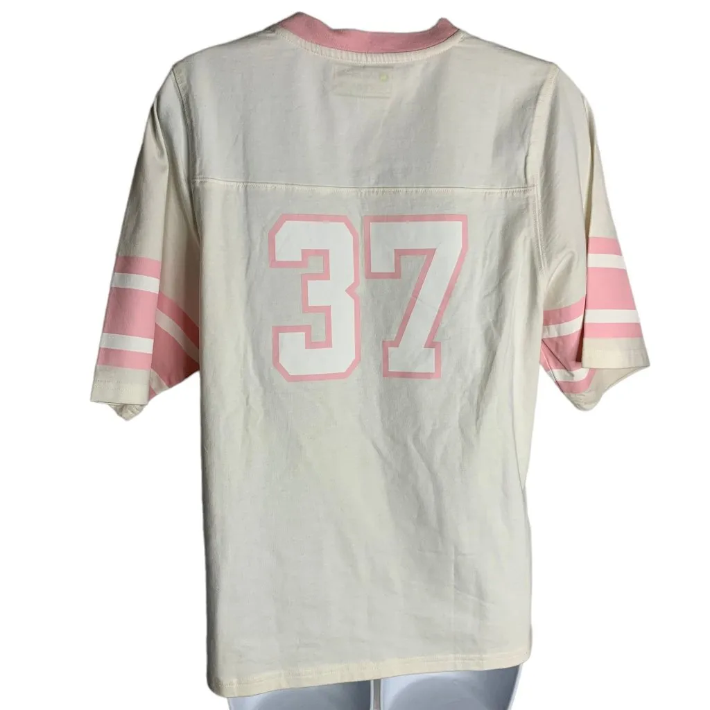 John Deere Jersey Style T Shirt M White Pink Short Sleeve V Neck Tractors - Image 4