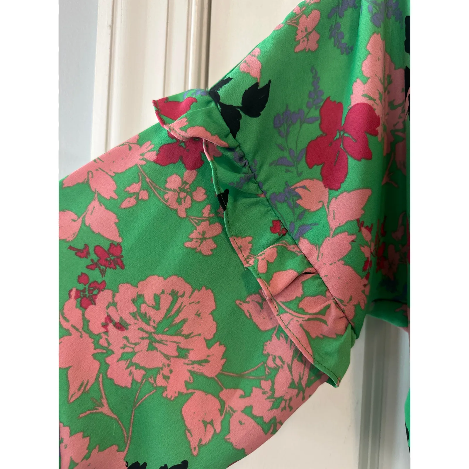 MISA Los Angeles Amalya Green Floral Tiered Ruffle Mini Dress XS Boho - Image 8