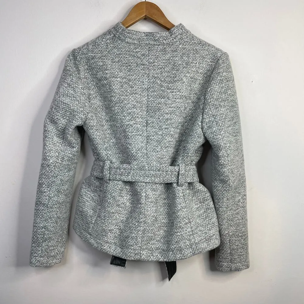 Textured Tie Jacket Blazer Gray Black Tweed Faux Leather women 6 - Image 8