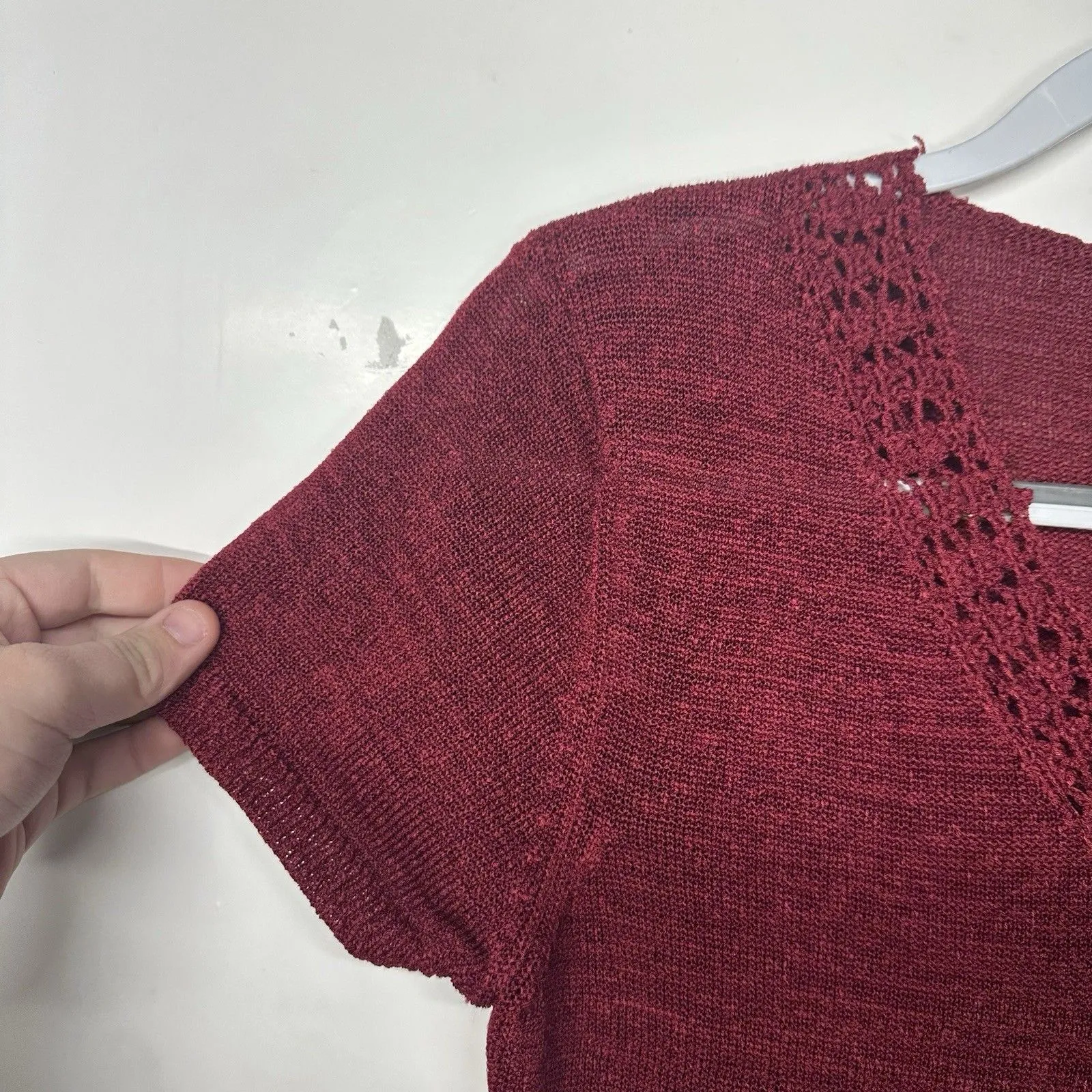 Josephine Chaus Womens Small Red Knit Top Short Sleeve V-Neck - Image 2