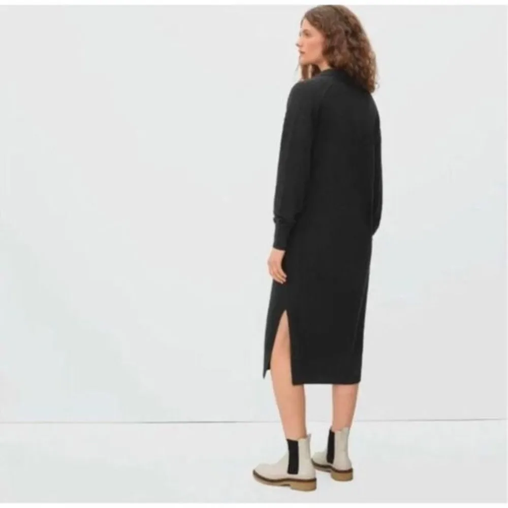Everlane The Cashmere Polo Dress Collar V Neck Long Sleeve Black XS - Image 2