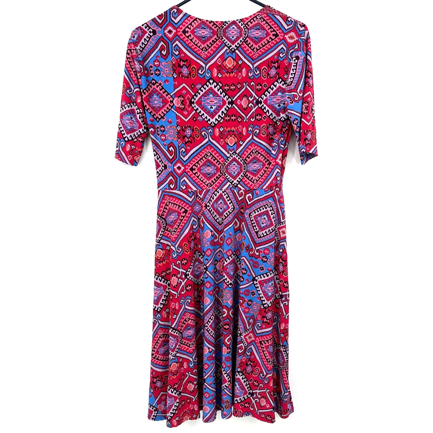 Donna‎ Morgan Size 6 Petite Faux Wrap Style Short Sleeve Dress Red Blue Pink - Image 2