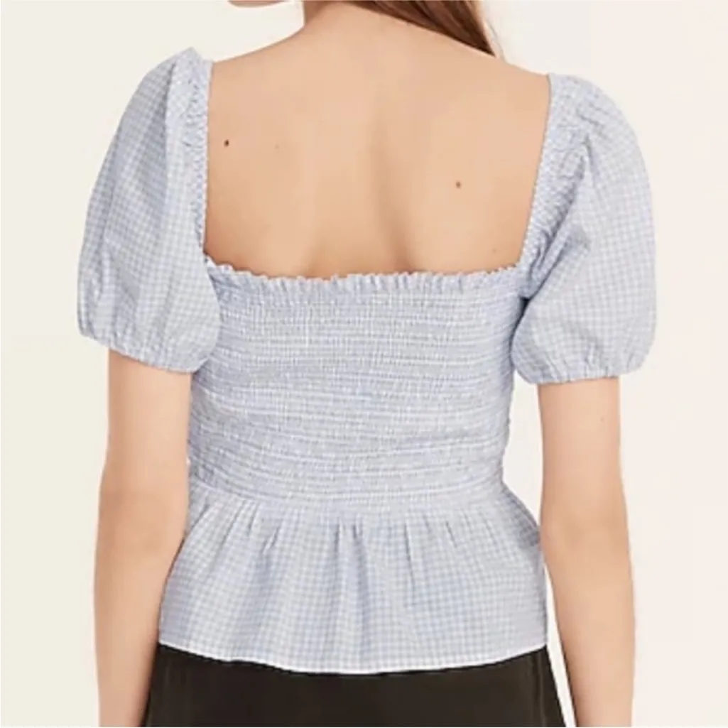 J Crew Squareneck Smocked Cotton Voile Top in Gingham‎ Size Small - Image 2