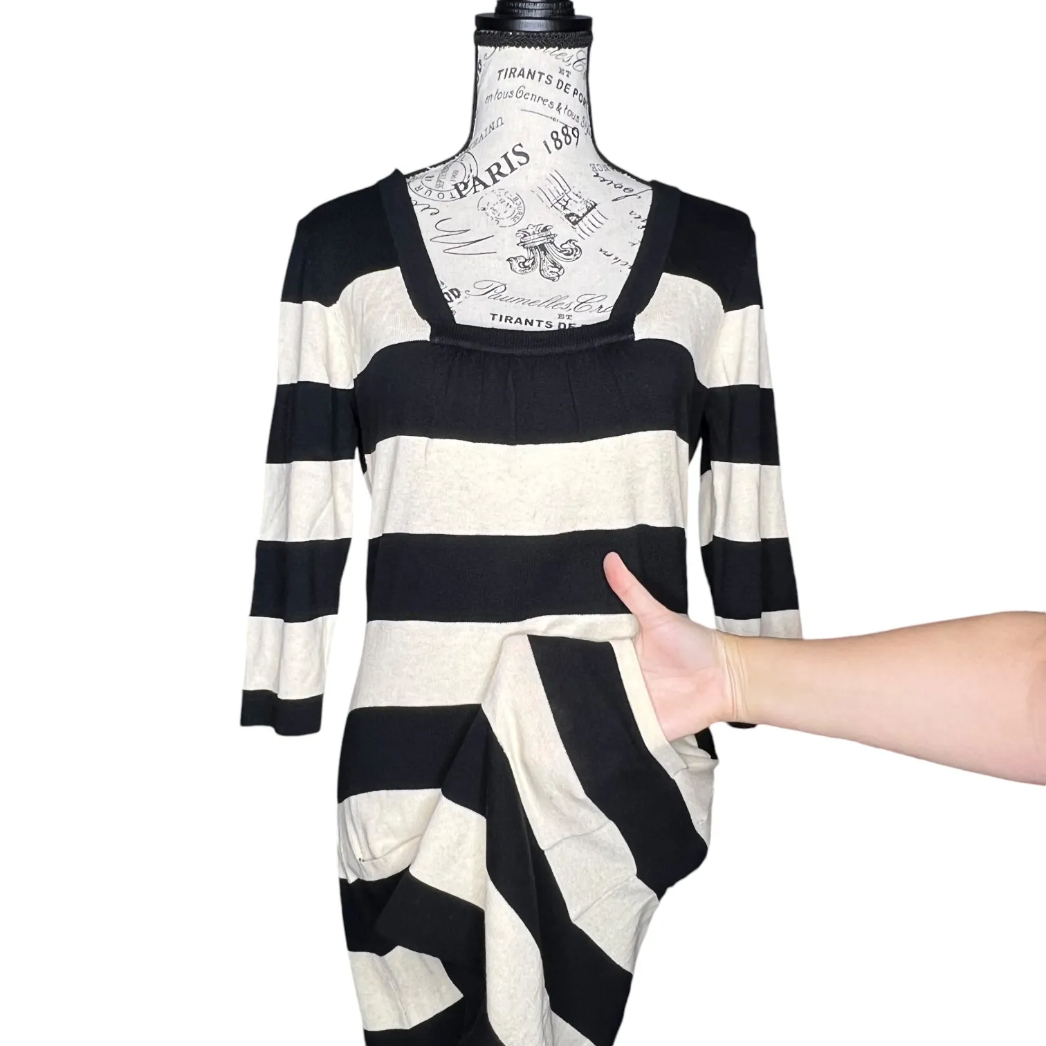 Pink Rose (M) Square Neck 1/2 Sleeve Sweater Dress Wide Stripe Two Pocket - Image 5