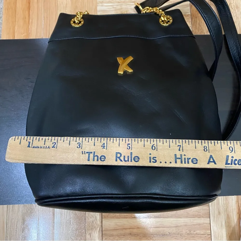 Vintage PALOMA PICASSO Italian Black Leather Gold Chain Handle Shoulder Bag - Image 7
