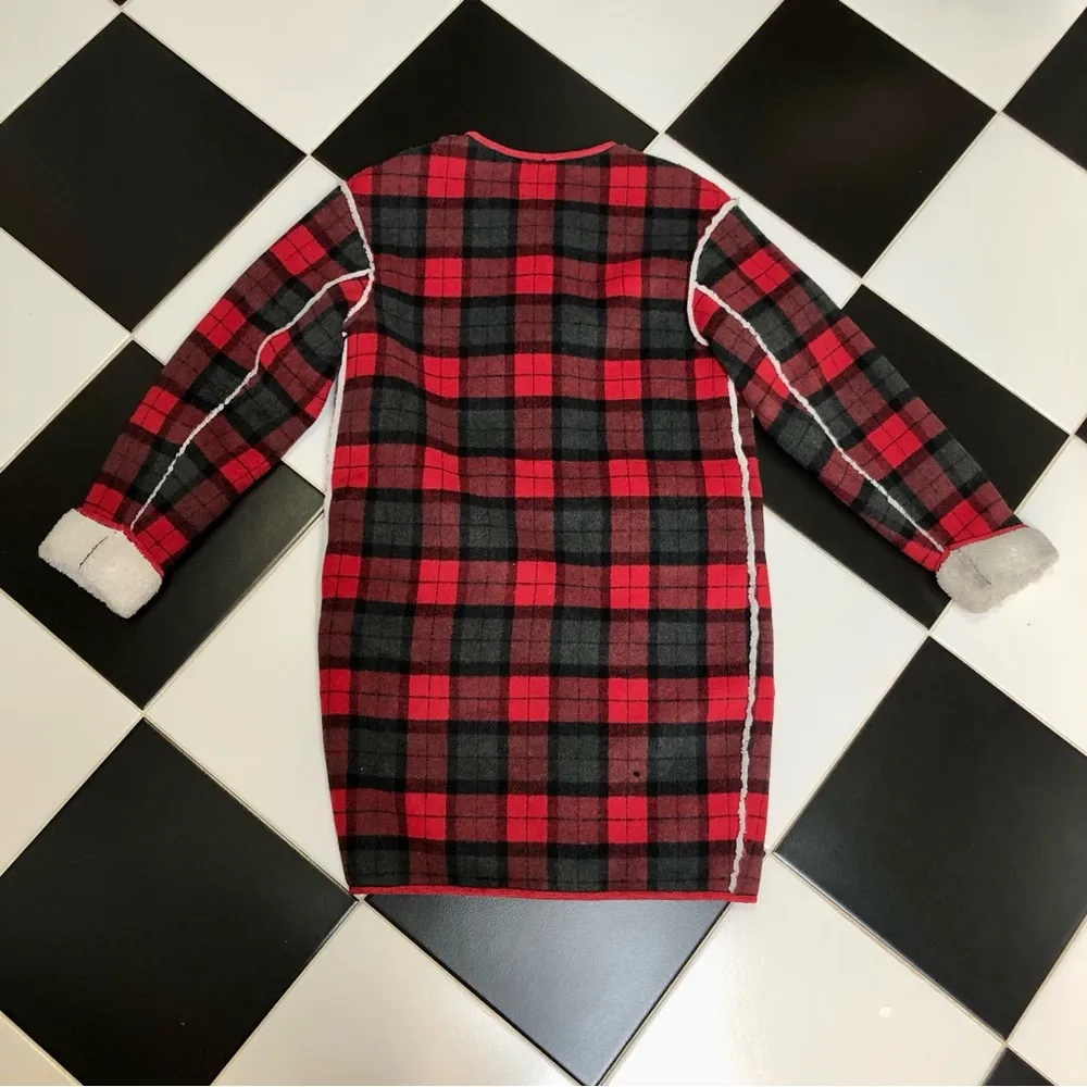 Fleece Coat Red & Black Buffalo Plaid Check Shearling Jacket sz S - Image 7