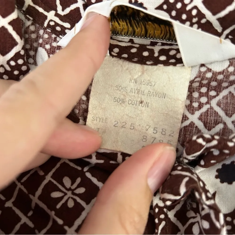 🦋 Vintage JCPenney Brown Floral 70s Print Long Sleeve Button Down XL - Image 2