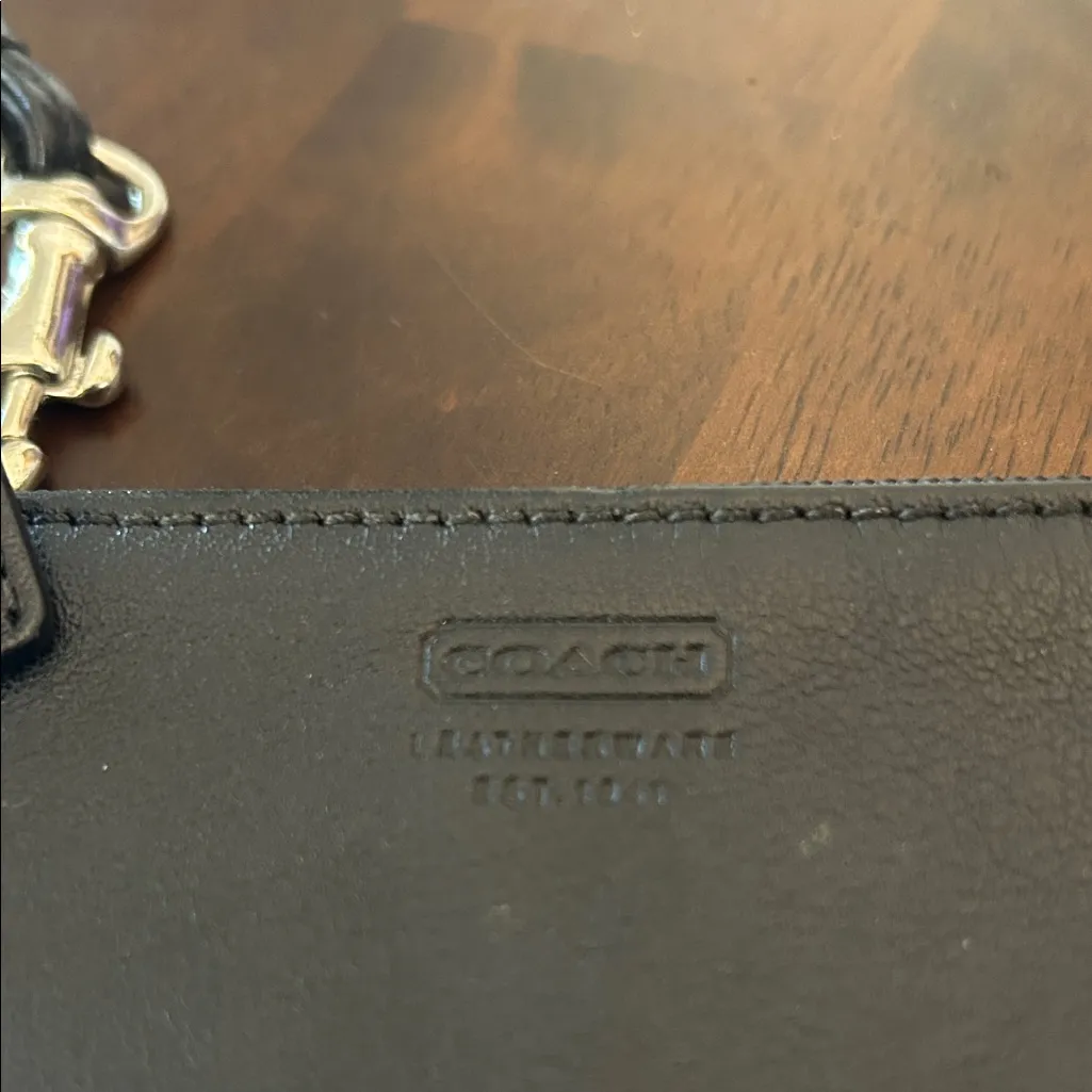 Coach Beautiful Black Leather Wristlet with Strap Soft Supple Leather EUC - Image 4