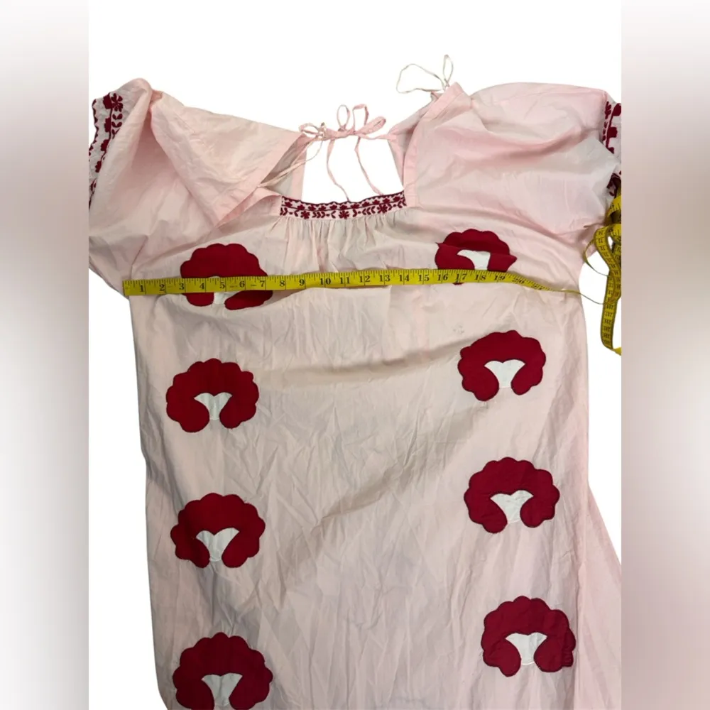 Zara Bohemian Pink Maxi Dress with Red Embroidery Size Small. D25 - Image 9